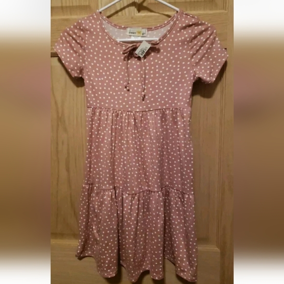 New With Tags Girls Size 10 Dream Girl Mauve Tiered Dotted Dress - Picture 1 of 5